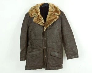 Vintage L Uomo Vera Pelle Sherpa Pelliccia Fodera con Cintura Giacca Inverno Mac - Foto 1 di 9