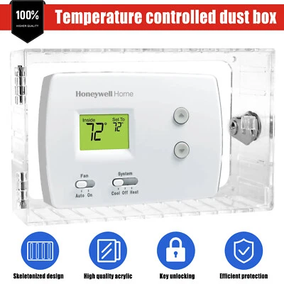 Large Thermostat Lock Box Cover with Key Clear Thermostat Cover w/ Lock On Wall - Image 1 of 4