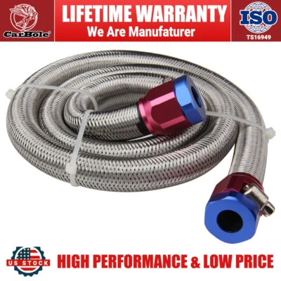 Universal 3/8 in Stainless Steel Braided Brake Gas/Oil/Fuel Line Hose  w/ Clamps - Image 1 of 4