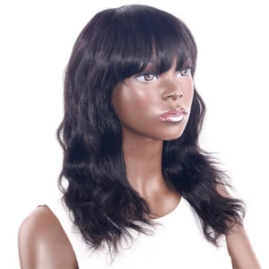 100% Human Hair Body Wave None Lace Wig with Bangs 18inch Brazilian Hair Wigs - Picture 1 of 9