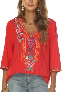 Bohemian Embroidered Tops for Women, Hippie Clothes, Mexican Peasant Blouses, Tr - Picture 1 of 12