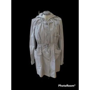 WRAP London Hooded Snap Trench Coat Women’s M Size 8 Inner Zip Gray Pockets - Picture 1 of 14
