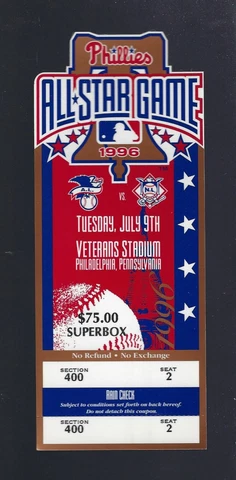 MIKE PIAZZA MVP - VINTAGE 1996 MLB BASEBALL ALL-STAR GAME FULL UNUSED TICKET Cover