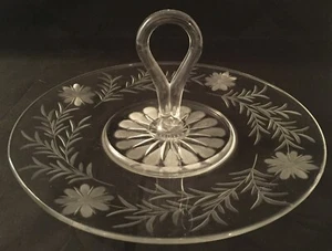 Handled Clear Etched Glass Snack Tray - Picture 1 of 3