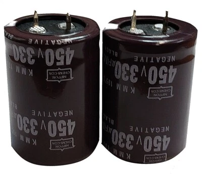 NIPPON CHEMI-CON 330uF 450V (2x) Electrolytic Capacitors 450V 330uF Volume 30x40 mm