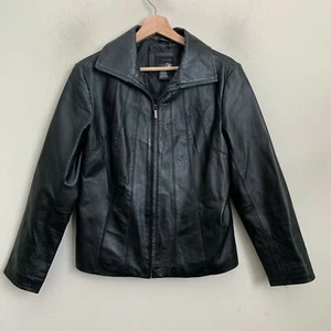 East 5th Jacket Black Leather Collared Zip Pockets Lined Size PM - Picture 1 of 9