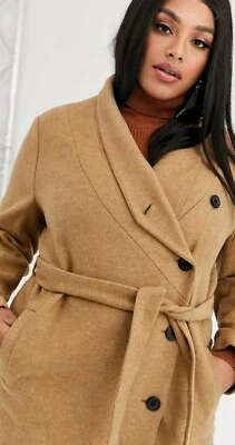Religion Plus Creator Wrap Front Belted Wool Coat in Tan – Size 20 - Image 1 of 4
