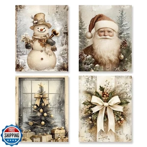 KSDUT Vintage Christmas Wall Art Decor Set of 4 - Retro Winter Holiday Artwor - Picture 1 of 5