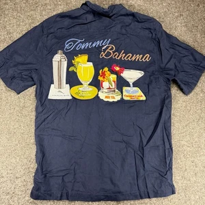 Tommy Bahama SILK HCamp Shirt Cocktail Marlin Bar Navy Blue Medium - Picture 1 of 11