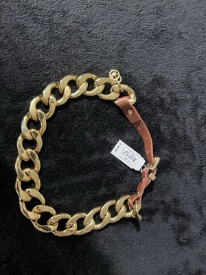 MICHAEL KORS золотистый металлический коренастый ссылки воротник кожаный регулируемый ожерелье 9957 - Изображение 1 из 4