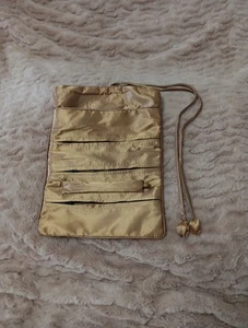 Vintage asiatische Satin bestickt Schmuck Tasche Handtasche Make-up Reise Gold Satin - Bild 1 von 5