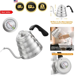 Pour Over Kaffee Wasserkocher mit Thermometer 40 flüssige Unzen Edelstahl Schwanenhals Tee - Bild 1 von 8