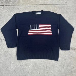 Vintage New Era American Flag Navy Blue Knit Sweater Men’s Medium Made In USA - Picture 1 of 13