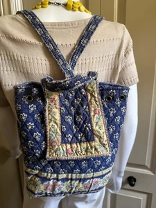 Vintage Vera Bradley Mini Backpack Purse Maison Blue & Yellow Distressed Aged - Picture 1 of 14