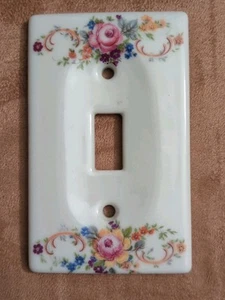 Cubierta de placa de interruptor de luz única de porcelana cerámica blanca con patrón floral rosa - Imagen 1 de 8