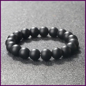 Naturstein Armband Herren 6/8/10 mm weiß schwarz stumpf poliert matt Onyx Achate - Bild 1 von 36