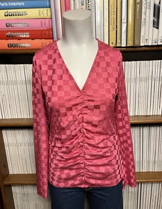 Mads Norgaard Damen S 8 10 Top Bluse Shirt Shen Kariert Jersey Rüschen Rosa - Bild 1 von 14