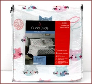 Cuddl Duds Heavy Weight FLANNEL Sheet Set - Sweet KITTY CATS - QUEEN❤️NEW❤️ - Picture 1 of 6