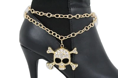 Lo último Mujeres Moda Oro Metal Cadena Bota Pulsera Zapato Bling Esqueleto Calavera Dije Foto 1 de 4
