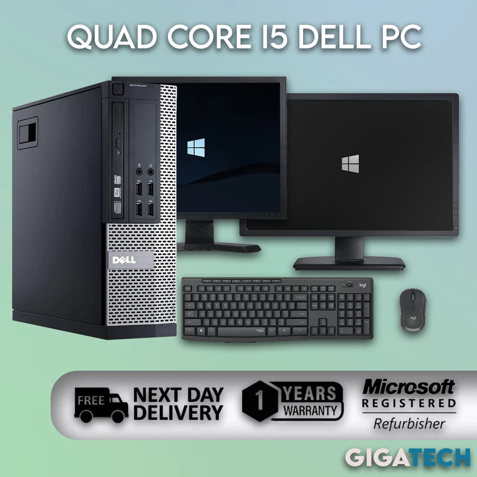 CUSTOM DELL QUAD CORE Intel i5 Desktop Computer PC DUAL Monitors + Windows 10 - Image 1 of 1