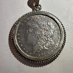 1891-O Morgan Silver Dollar Coin Pendant with Sterling Silver Bezel & Mount  - Picture 1 of 6