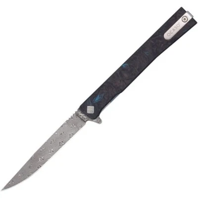 Ocaso Solstice Framelock 3.5" Damascus Blue Carbon Fiber Folding Knife 10IFB - Image 1 of 4