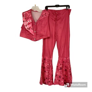 Cowgirl Outfit Large 70s 80s Hippie Disco Costume Pink Flare Pant - Picture 1 of 2