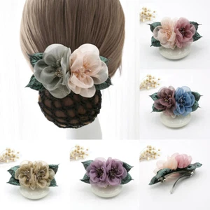 women Headdress occupation spring clip Hair Accessories Flower Hair Net - Picture 1 of 14
