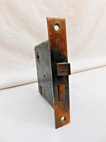 1800's Antique DOOR LOCKSET Mortise CRAFTSMAN Style Copper / Black ORIGINAL Cover