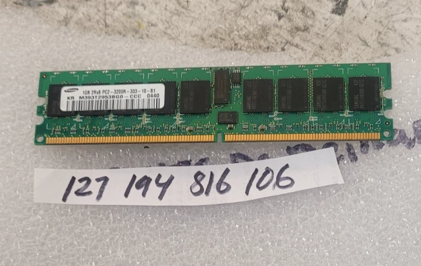 1GB DDR2-400MHz PC2-3200 ECC Registered RDIMM CL3 2Rx8 1.8V 240-Pin DIMM - Image 1 of 1