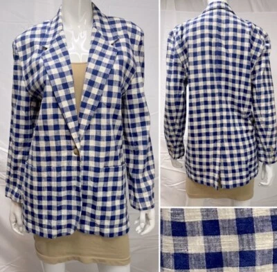 Chaqueta Blazer Vintage Lizsport Liz Claiborne Azul Blanco Guinga Cuadros 6 Foto 1 de 4