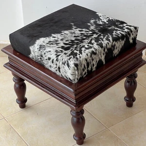 Black And White Cowhide Ottoman Stool - Picture 1 of 13