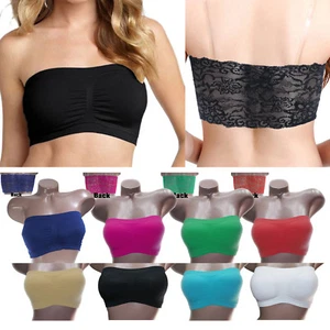 Reggiseno a fascia moda donna senza cuciture imbottito senza spalline pizzo posteriore elasticizzato 3146 - Foto 1 di 12