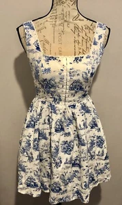 7 For All Mankind Toile Sea/ Mermaid Print Linen Blend Dress White Blue Sz S - Picture 1 of 8
