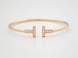 Tiffany & Co. 18K Rose Gold Diamond T Wire Bracelet Pouch Medium Retail $3300