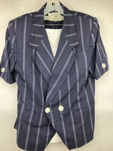 KASPER For ASL Women 2PC Elegant Skirt Suit Blue and White Stripe Size 14 - Picture 1 of 9