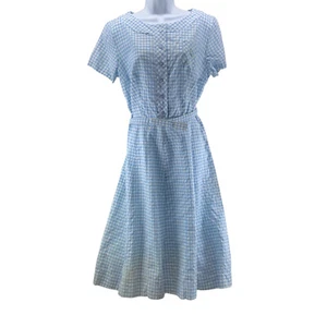 Vintage Montgomery Ward Shirtwaist Dress Size 20.5 Blue White Gingham Bow Belt - Picture 1 of 14