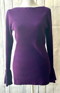 Maglione donna Ralph Lauren viola medio a costine manica con volant collo barca elasticizzato - Foto 1 di 6