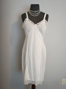 De Colección Vestido Adonna Sin Mangas Completo Nylon Blanco Encaje 1512 Pliegues de Acordeón Talla 36 LEER - Imagen 1 de 12