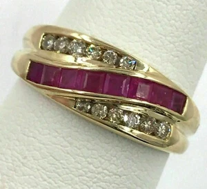 2.45Ct Simulated Red Ruby &Diamond 14k Yellow Gold Finish Wedding Band Mens Ring - Picture 1 of 6