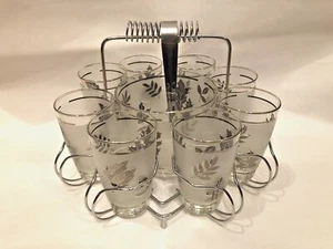 Juego de 11 piezas de caddy de follaje plateado Libbey MCM Mad Men retro - Imagen 1 de 8