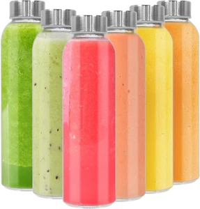 18Oz/500Ml Glass Water Bottles, 6 Pack Clear Glass Drink Bottles with Stainless - Picture 1 of 6