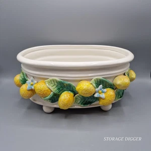 VTG Large Ceramic Lemon Centerpiece Bowl Planter Floral Decor Footed Oval 12' - Picture 1 of 13