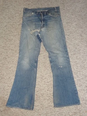 Vintage 1970's Levi Denim Blue Jeans Pants Used Button Number 563 Flared Levi's - Image 1 of 4
