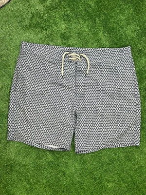 Pantalones Cortos Faherty Para Hombres 38 Azul Blanco Escala de Peces Natación Boardshorts Cremallera Bolsillo Con Cordones Foto 1 de 4
