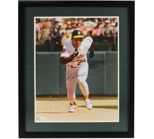 Rickey Henderson Signed Oakland Athletics Framed 16x20 Running MLB Photo - Picture 1 of 3