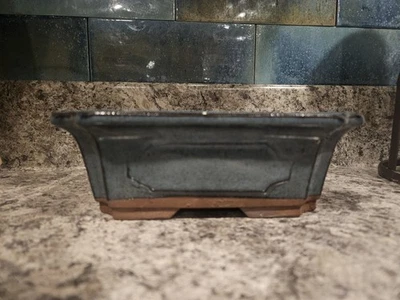 Vintage Japanese Bonsai Pot Blue Ceramic Planter Shallow 7 x 5.5" Glazed - Image 1 of 4