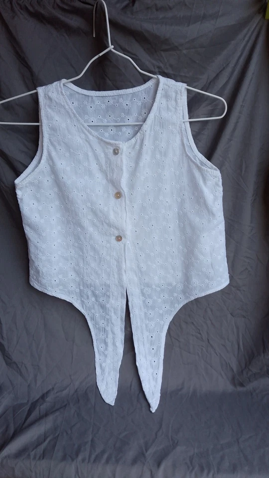 Petit Haut Sans Manches Blanc Coton Broderie Anglaise 10/12 Ans - Photo 1/4