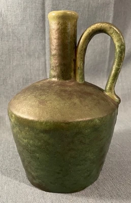 VGC Fulper Arts & Crafts Pottery Gooey Gnarly Matte Green Glaze Jug Vase 8.25" H - Image 1 of 4