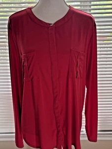 DANA BUCHMAN Red Long Sleeve Button Down Poly/Spandex Top Size XL - Picture 1 of 7
